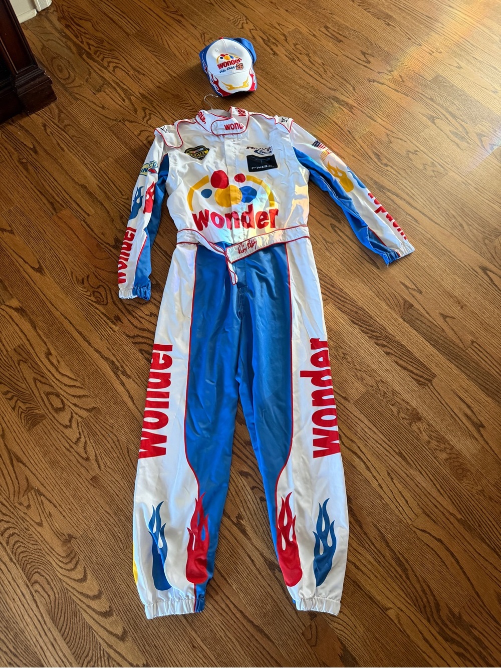 Ricky Bobby Racing One-Piece Jumpsuit in White & Blue